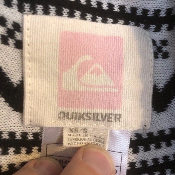 QUIKSILVER X-Small / Small Black White Open Cardigan Fringe Aztec Polka Dot Cozy - Picture 5 of 9